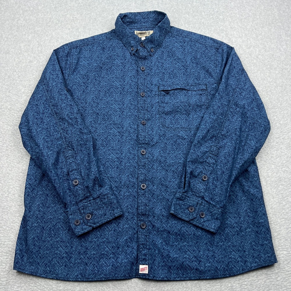 Duluth Trading Canyoneer Shirt Mens XL Blue Geometric Long Sleeve Button Up